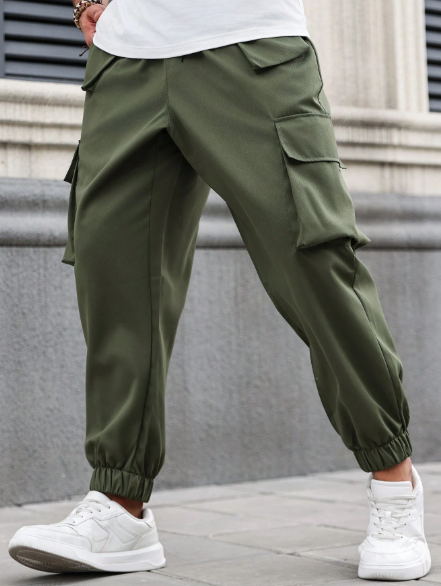 Manfinity Homme Plus Size Solid Color Daily Wear Trousers With Pocket Design