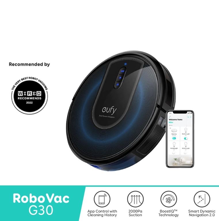 eufy by Anker RoboVac G30, Robot Vacuum Cleaner, Pet Hair Cleaner, 2000Pa Strong Suction, for Home