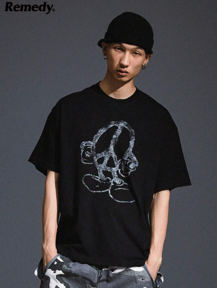 Remedy Summer Anti-War Faded Loose Fit Short Sleeve T-Shirt, American Streetwear Urban Casual Tee For Men