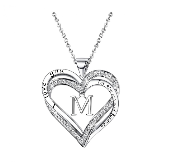 Clever Jewelry Letters Necklace A to Z Initial Heart Pendant Necklace Heart Necklace for Women Gift M