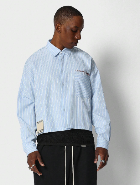 SUMWON Crop Fit Button Through Stripe Shirt