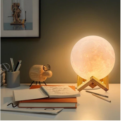 3D Print Moon LED Night Lamp Home Decor Rechargeable 7 Colors Tap and Touch Control Creative Gift
