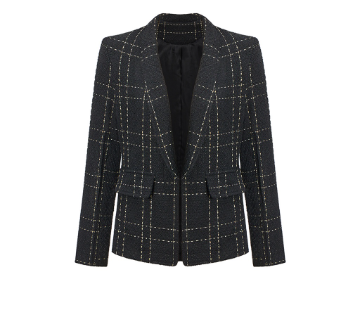 Lovito Women Elegant Gingham Basic Lining Blazer L65ED065 Black and White
