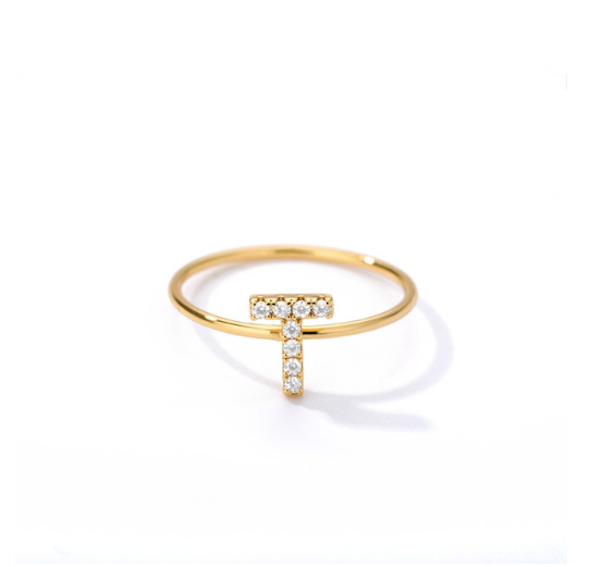 Maxzone Initial Letter Rings For Women Stainless Steel Gold Ring A-Z Letters Finger Ring Couple Wedding Aesthetic Jewelry Gift T