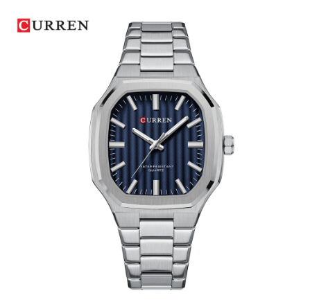 CURREN top luxury fashion trend business temperament leisure simple classic design quartz waterproof men's watch 8458 X SILVER BLUE