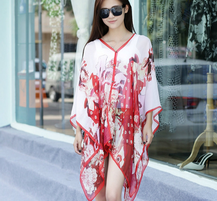 New Summer Women Cover-up Bikini Sunscreen Chiffon Cover Up Long Sleeve Swimwear Beach Sarong