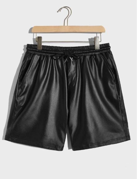 Manfinity Homme Men Drawstring Waist PU Leather Shorts
