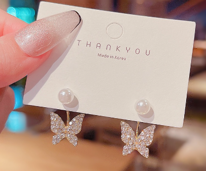 18K Gold Plated Butterfly Korean Simple Design Pearl Stud Earrings For Women Girls Jewelry