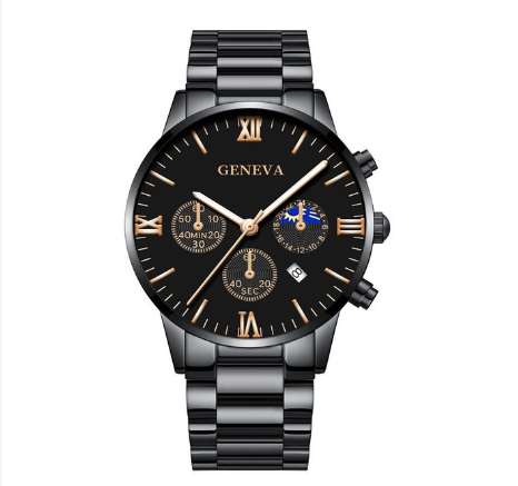 GENEVA High Quality Luxury Silver Mens Full Steel Business Quartz Wacthes Mens Original Waterproof Fashion Wristwatch Men Watch Relo BLACK ROSEGOLD