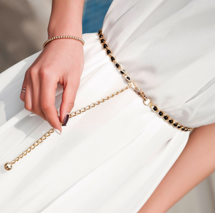 Women's Waist Chain Pearl Metal Thin Fashion Dress Shirt Belt
