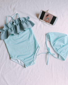 Children Clothing Girls Baby Summer 2022 New Style Children's Swimsuit Lace Sling Checked One-Piece