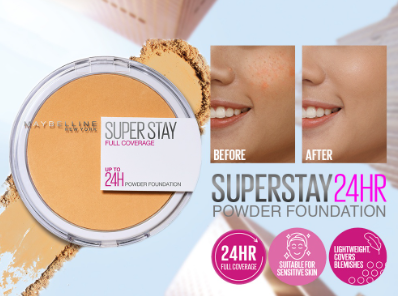 Maybelline Superstay Powder Foundation- 24HR Full Coverage Long Lasting, Waterproof