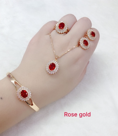 Bangkok Rose Gold Plated Gemstone Diamond Jewelry Set（4 in 1)