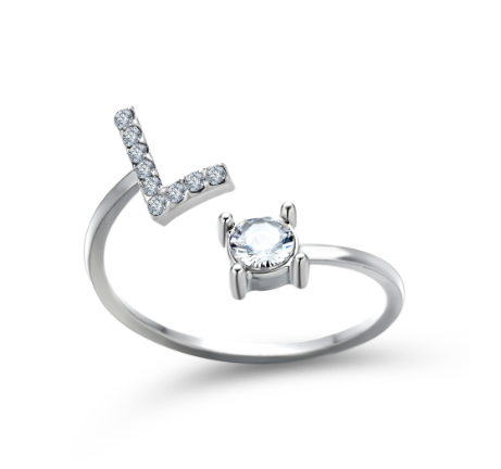 Silver A-Z Letters Ring for Women Cubic Zirconia Initial Letter Ring Fashion Jewelry Gift Adjustable L