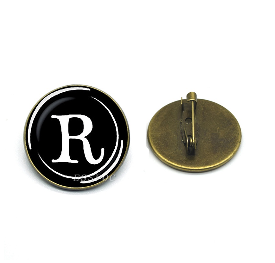 New 2023  Vintage Bronze Color Lapel Pin Letters A To Z Brooches Fashion Initial Letter Brooch Pins Suit Badges Women Men R