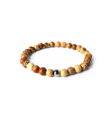 Picture Jasper Stone Bracelet with 18K Gold Plated Bead