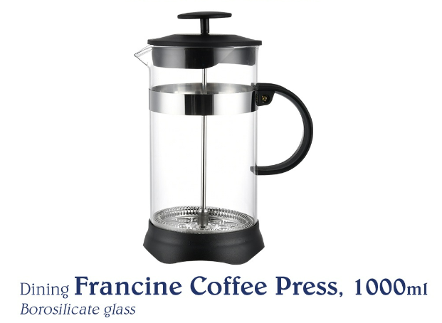 Chef's Classics Dining Francine Borosilicate Glass French Press Coffee and Tea Maker, 1000ml