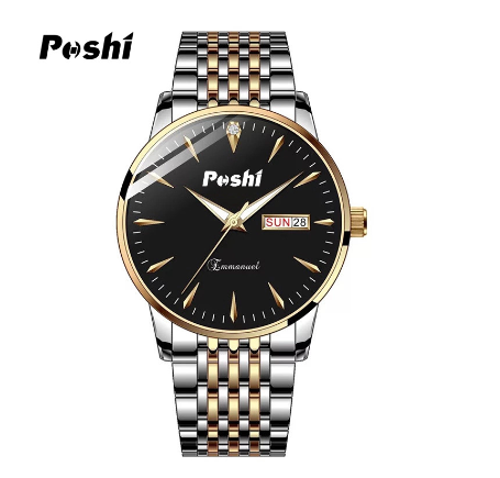 POSHI Men's Brand Watches Stainless Steel Waterproof Luminous Quartz Wrist With Calendar Date M3