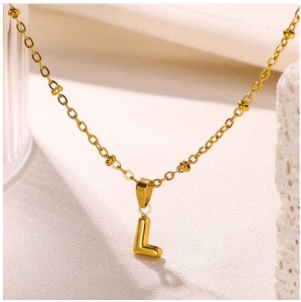 Letter Necklace for Women, 18K Gold Plated Balloon Initial Necklaces Personalized Gold A-Z Alphabet Pendant Cute Name Choker Necklace L