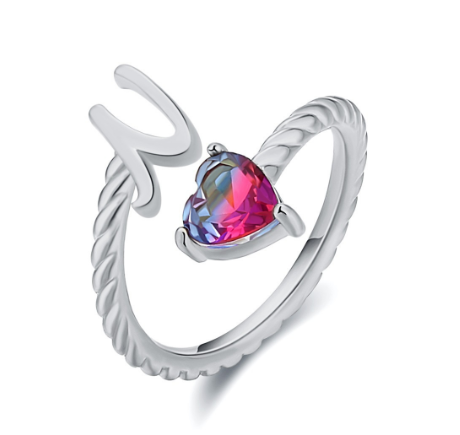 Letter Ring 925 Silver 26 Letters A-Z Initial Ring Open Gradient Zircon Ring for Women Jewelry Gift N