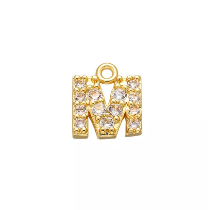 Vnox 9x11.5mm Brass Cubic Zirconia Crystal 26 Letter Charms Pendants for Women Necklace Earring Jewelry Accessories M