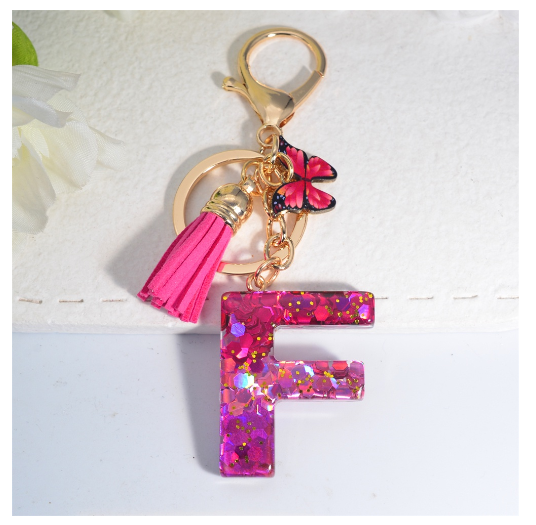 Fashion Gradient A-Z Letter Keychains Sweet Butterfly Tassels Pendant Alphabet Keyrings Name Initials Key Chains Accessories F