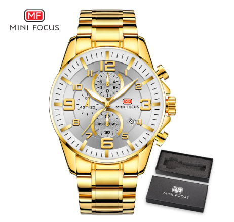Mini Focus Quartz Watch Men Luxury Brand Business Sports Waterproof Chronograph Luminous Fashion GOLD WHITE