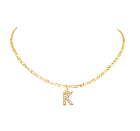 Vnox 14 Yellow Gold Plated Cubic Zirconia Initial Necklace Letter Necklaces for Women 20inch Chain K