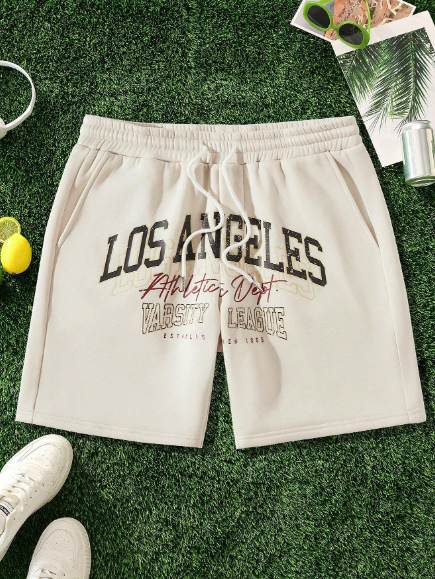 Manfinity Sporsity Men's Casual Drawstring Waist Shorts With Letter Print