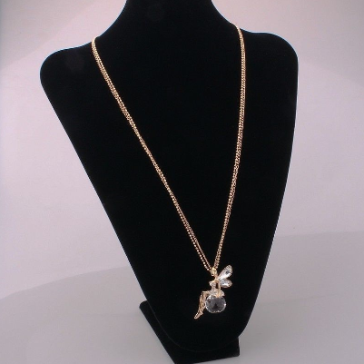 Gold Plated Wings Crystal Angel Long Chain Necklace