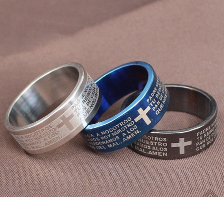 D&M Stainless Steel Cross Ring Bible Verse Band Ring Women Men Jewelry Gift Non Tarnish