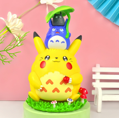 15cm Japan Anime Pokemon Figure Pikachu Cosplay Totoro Mushroom Lotus Leaf Studio Ghibli Miyazaki Hayao Q Version PVC Action Figures