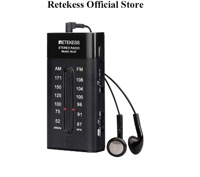 Retekess TR107 Mini Portable Pocket Radio Fm Am Pointer Tuning Stereo Stand Bbs Mega Bass with Hiking Headphone