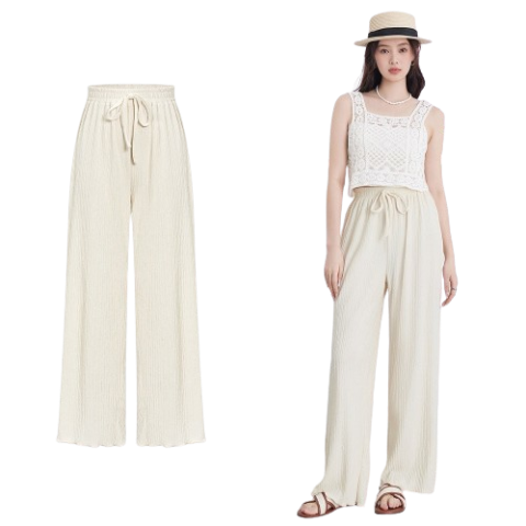 Lovito Women Bow Frill Plicated Pants L58Ad078 (Apricot)