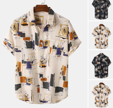 Men's Leisure Printed Short Sleeve Lapel Collar Buttons Up Shirts