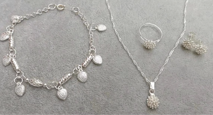 925 Silver Coral Bud Jewelry Set 4in1