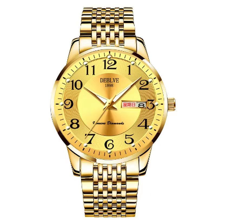 Original Luxury Gold Stainless Steel Business Fashion Calendar Luminous Waterproof Quartz Automatic Wrist Watch for Men M1