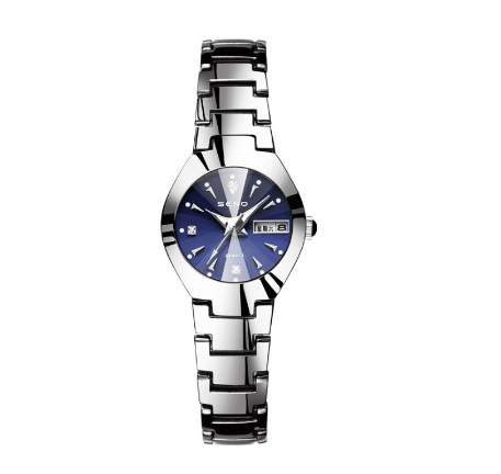 SENO Couple Watches Korean Version Luxury Waterproof Calendar Classic Fashion Casual Quartz Wristwatch Rustproof Stainless Steel Watch SILVER BLUE