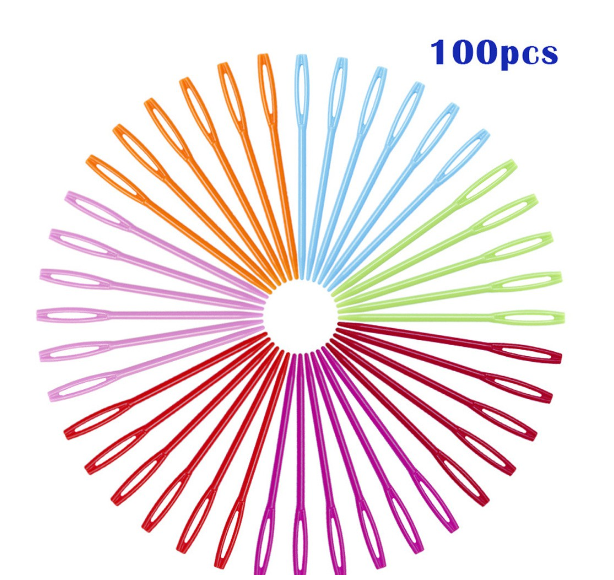 100Pcs 7cm Colorful Sewing Needles Plastic Safety DIY Large Eye Knitting Children Hand Sewing Needles Random Color