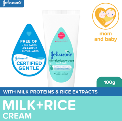 Johnson's Milk+Rice Baby Cream 100g-Baby Essentials, Milk Cream, Face & Body Cream, Cream for Baby