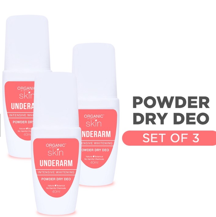 Organic Skin Japan Intensive Whitening Underarm Powder Dry Deodorant Under Arm Deo Roll on 40ml Set of 3