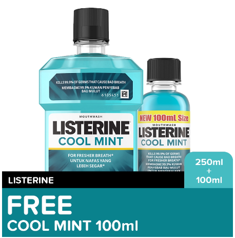 Listerine Cool Mint Mouthwash 250ml + Free 100ml