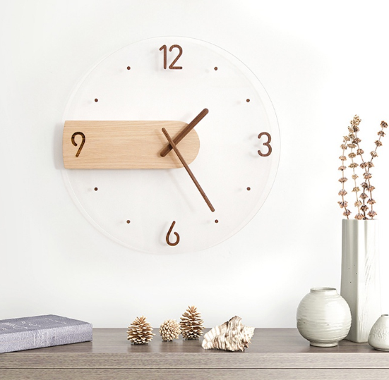 Simple Nordic Wall Clock Creative Solid Wood Acrylic Glass Home Living Room Wall Clock