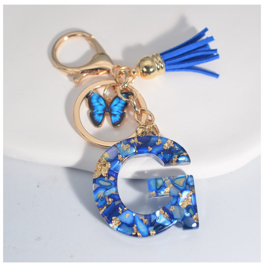 Fashion Butterfly 26 Initials Keychain Exquisite Blue Stone Filled Letter Keyrings Exquisite Alphabet Pendant Bag Ornament Gifts G