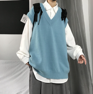 Collar Sweater Korean  Style Sweater Vest For men V neck knitted tops