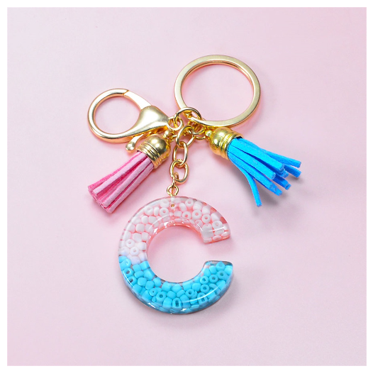 A-Z 26 Letter Silicone Beads Filling Keychain Candy Color Name Initial Resin Keyring DIY Accessories Women Bag Ornaments C