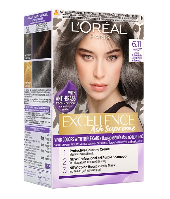LOreal Paris Excellence Ash Supreme Hair Color 6.11 Smoky Ash with Anti-Brass Purple Shampoo