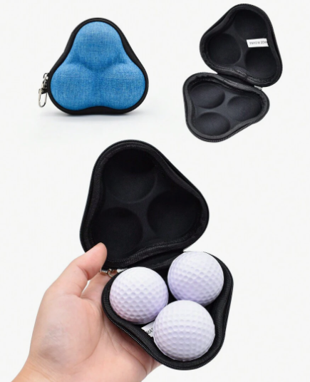 Golf Ball Storage Bag/Ping Pong Ball Storage Bag/Mini Golf Waist Bag/EVA Hard Shell Small Ball Storage Box/Compact & Portable For Outdoor Sports/Slot Design To Hold 3 Balls/Zipper Closure Design With 