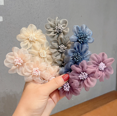 Sweet Camellia Spring Hair Clip For Women Wedding Net Yarn Flowers Hairpins Hairgrip Ponytail Barrettes Hair Accessories