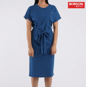 Bobson Japanese Ladies Basic Round Neck Dress for Women Trendy Regular Fit 128906 Medium Wash